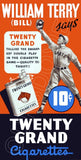 Bill Terry 1920's Twenty Grand Cigarettes Store Counter Standup Sign - Giants - 1507