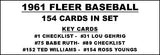 1961 Fleer Baseball Cards Custom Made Album Binder 3 Sizes - 3484