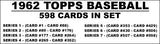 1962 Topps Baseball Cards Custom Made Album Binder 3 Sizes - 3493