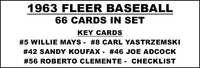 1963 Fleer Baseball Cards Custom Made Album Binder Inserts 3 Sizes - 3500