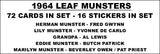 1964 Leaf Munsters Cards Custom Made Album Binder Inserts 3 Sizes - 3505