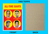 Mays Mathewson All Time Giants 1963 Topps Custom Card - 4352
