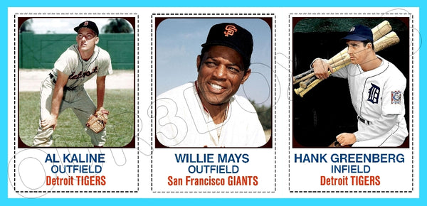 Mays Greenberg Kaline 1975 Hostess Panel #1 Custom Card - 4720