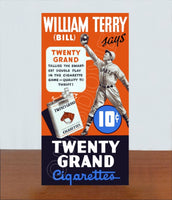 Bill Terry 1920's Twenty Grand Cigarettes Store Counter Standup Sign - Giants - 1507