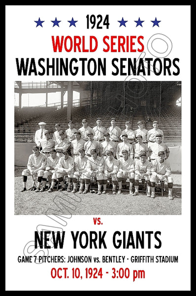 1924 World Series Poster 11X17 - Washington Senators vs New York Giants- 1202
