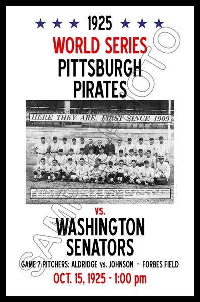 1925 World Series Poster 11X17 - Pittsburgh Pirates vs. Washington Senators - 1202