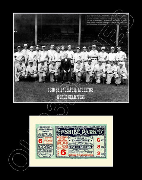 1930 Athletics A's World Series Ticket Stub Matted Photo Display 11X14 - 2116