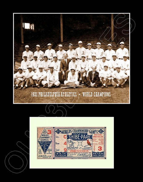 1931 Athletics A's World Series Ticket Stub Matted Photo Display 11X14 - 2117
