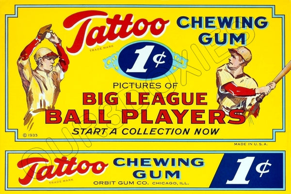 1933 Tattoo Orbit Gum Baseball Cards Store Counter Advertising Standup Sign - 993