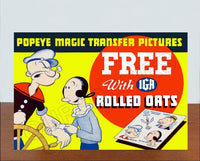 1935 Popeye Magic Transfer Pictures Store Counter Standup Sign - IGA Rolled Oats Olive Oil - 2607