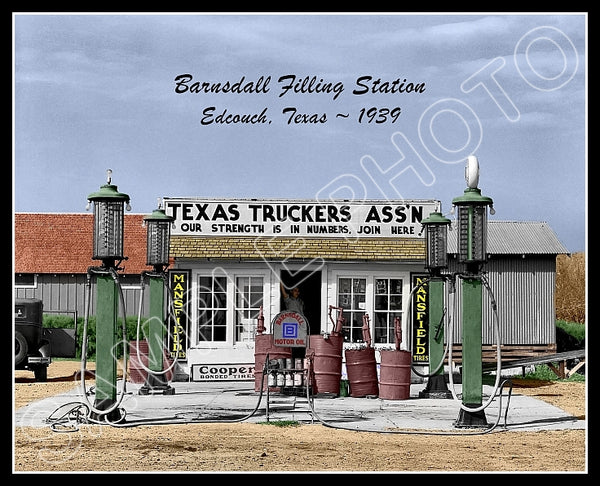 1939 Barnsdall Gas Station Colorized 8X10 Photo - Edcouch Texas - 3012