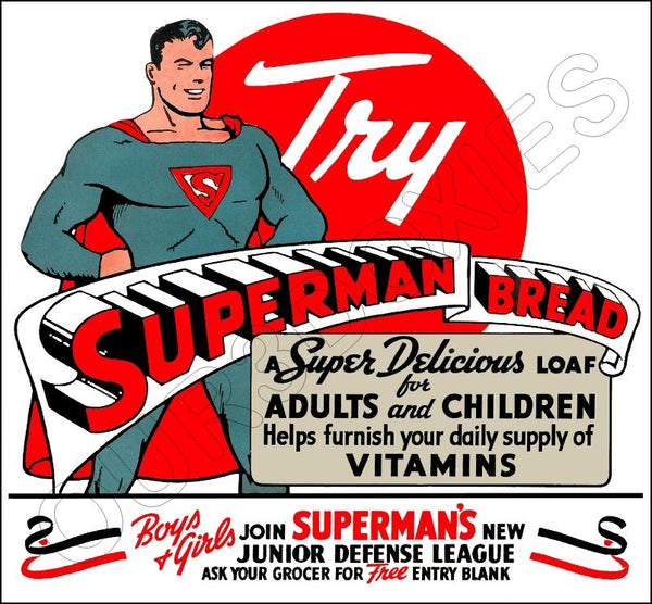 1941 Superman Bread Store Counter Standup Sign - Junior Defense League - 2611