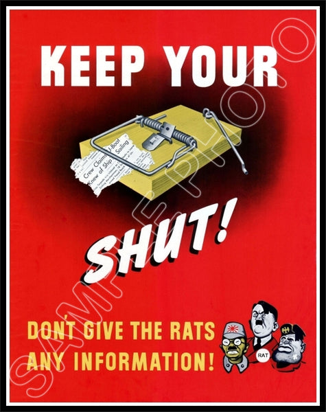 1942 WWII Poster Photo 11X14 Photo - Keep Your Trap Shut - 3094