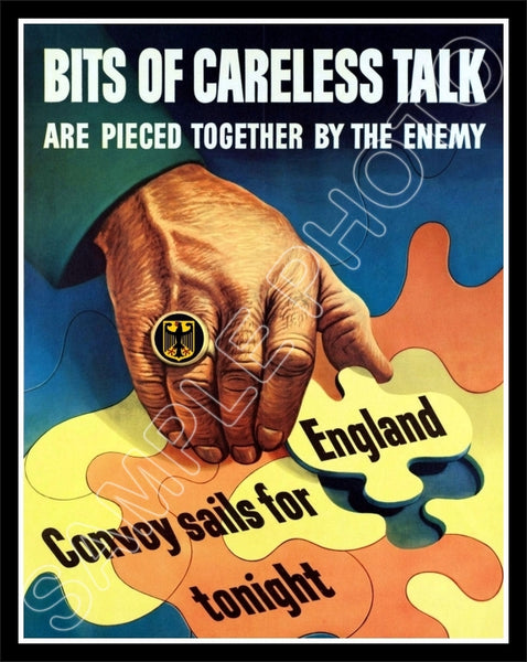 1943 WWII Poster Photo 11X14 Photo - Bits Of Careless Talk - 3106