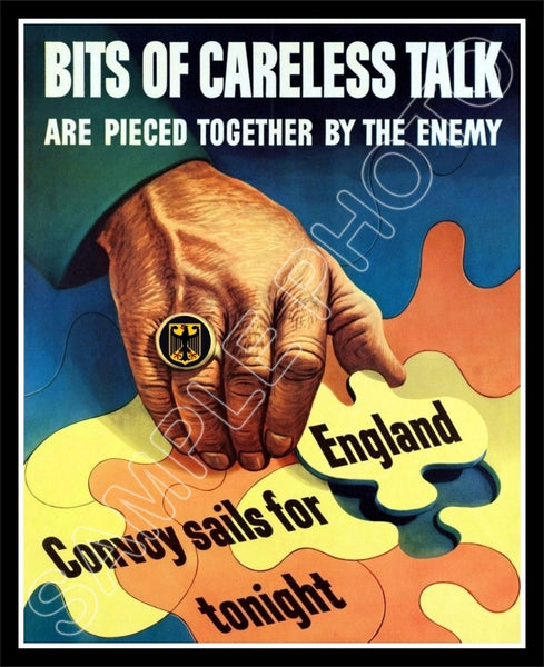 1943 WWII Poster Photo 8X10 Photo - Bits Of Careless Talk - 3105