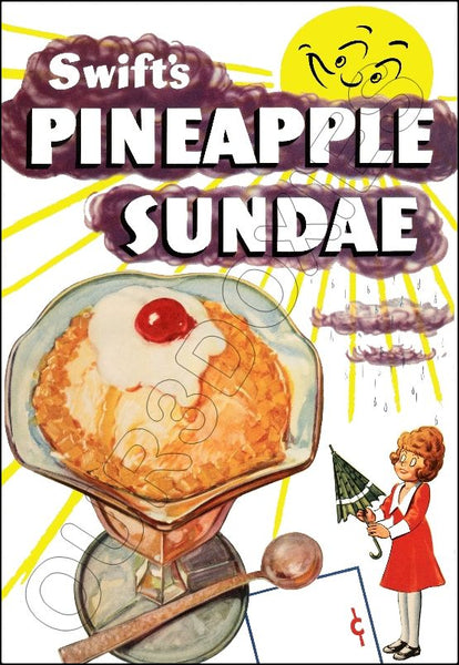 1946 Little Orphan Annie Store Counter Standup Sign - Swift Ice Cream Pineapple Sundae - 2611