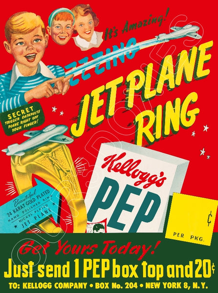 1948 Kellogg's Pep Store Counter Standup Sign - Jet Plane Ring - 2298