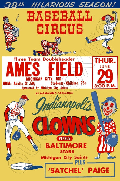 1967 Indianapolis Clowns Store Counter Standup Sign - Negro Leagues Baltimore Stars - 2121