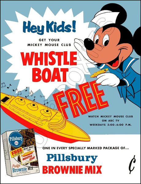1950's Pillsbury Store Counter Standup Sign - Mickey Mouse Club Boat Whistle - 2420