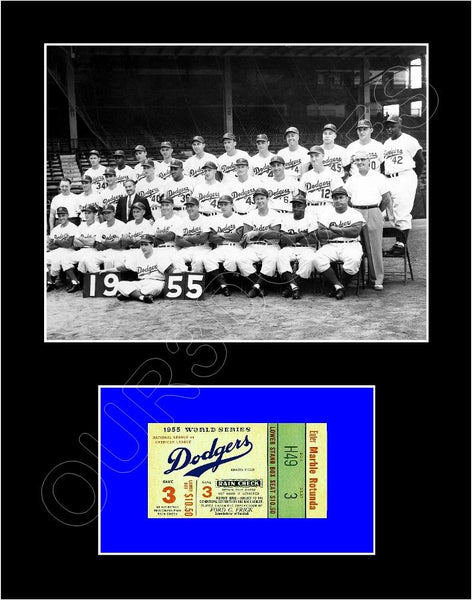 1955 Brooklyn Dodgers World Series Ticket Stub Matted Photo Display 11X14 - 2124