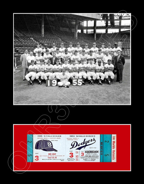 1955 Brooklyn Dodgers World Series Ticket Matted Photo Display 11X14 - 2125