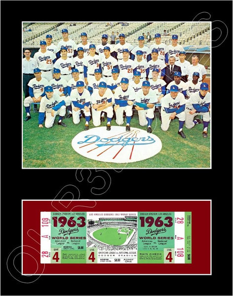 1963 Los Angeles Dodgers World Series Ticket Matted Photo Display 11X14 - 2127