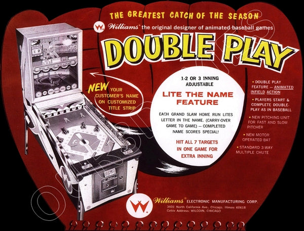 1965 Williams Baseball Double Play Pinball Machine Die Cut Store Counter Standup Sign - 2105