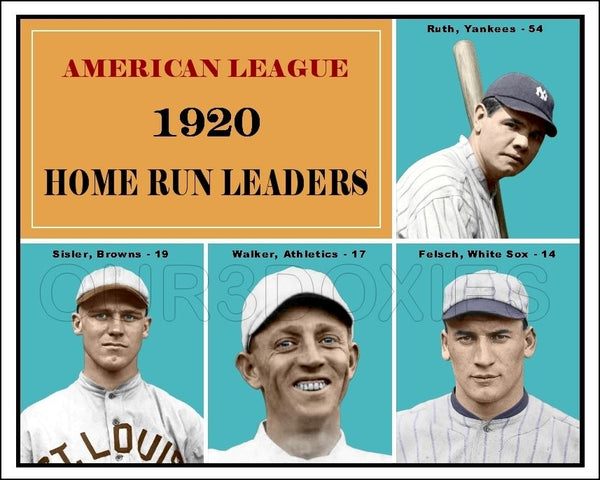 1920 AL Home Run Leaders Colorized 8X10 Photo - Ruth Sisler Walker Felsch - 2288