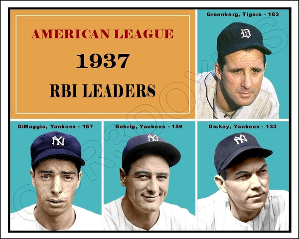 1937 AL RBI Leaders Colorized 8X10 Photo - Gehrig Dimaggio Greenberg Dickey - 2287