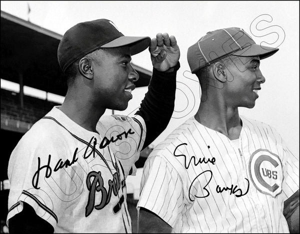 Hank Aaron Ernie Banks 11X14 Photo - Autographed Cubs Braves - 1630