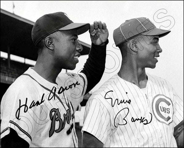 Hank Aaron Ernie Banks 8X10 Photo - Autographed Cubs Braves - 1629