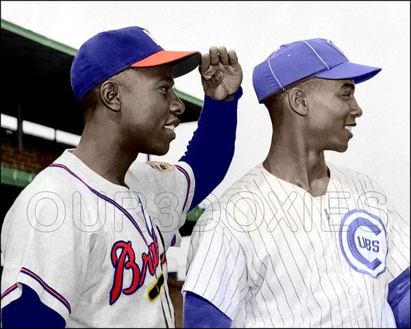 Hank Aaron Ernie Banks Colorized 8X10 Photo - 1957 Braves Cubs - 1811