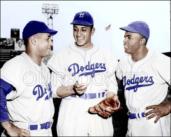 Robinson Campanella Newcombe Colorized 8X10 Photo - Brooklyn Dodgers - 20