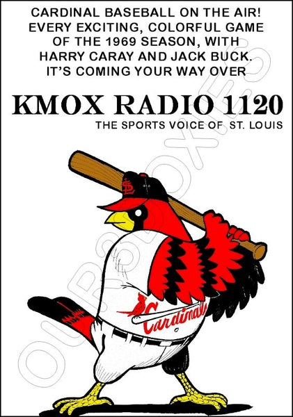 1969 St. Louis Cardinals KMOX Radio Store Counter Standup Sign - Jack Buck Harry Caray - 2128