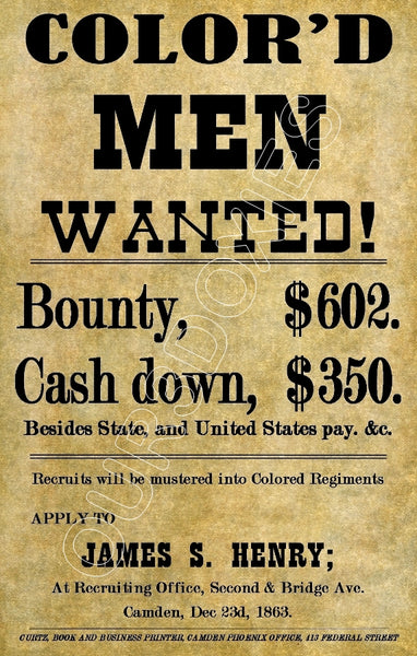 1863 Union Civil War Store Counter Standup Sign - Colored Men - 3083