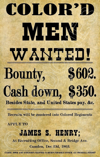 1863 Union Civil War Poster 11X17 - Colored Men - 3081
