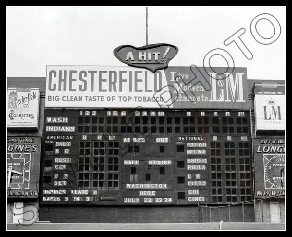 1958 Cleveland Municipal Stadium 8X10 Photo - Scoreboard Indians Browns - 1045