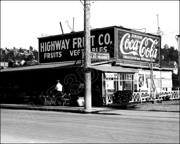 1930 Fruit Vegetable Market Coca Cola Signs 8X10 Photo - Seattle Washington Coke - 2604