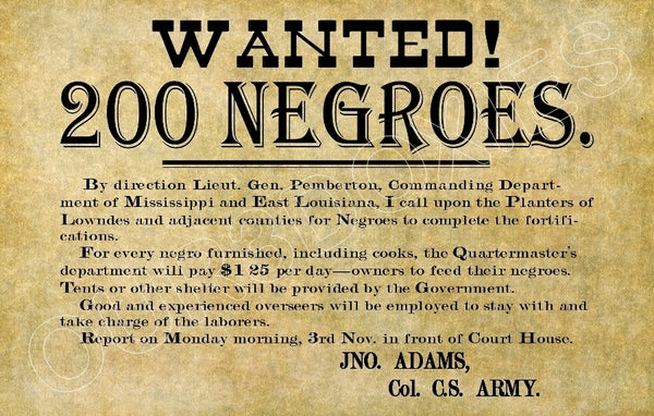 1865 Confederate Civil War Poster 11X17 - Negroes - 3082