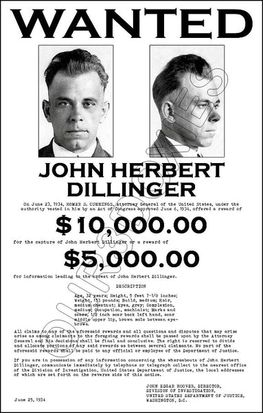 John Dillinger Wanted Store Counter Standup Sign - 2727