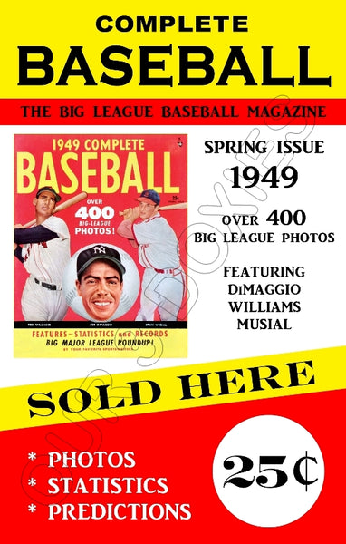 1949 Williams Dimaggio Musial Complete Baseball Magazine Store Counter Advertising Standup Sign - 1725