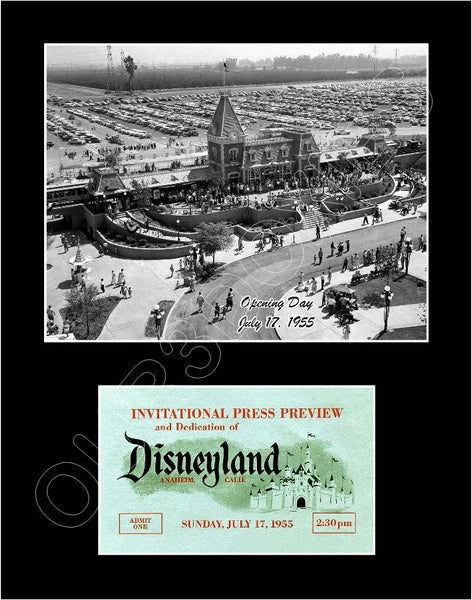 1955 Disneyland Opening Day Ticket Matted Photo Display 11X14 - 2480