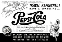 1957 Disneyland Pepsi Store Counter Advertising Standup Sign - Golden Horseshoe - 2478