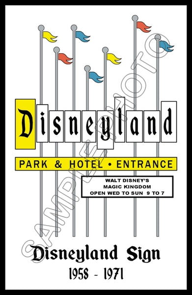 Disneyland Sign 1958-1971 Marquee Entrance Poster 11X17 - 35