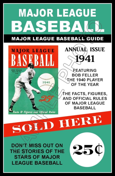 Bob Feller Poster 11X17 - 1941 Dell Baseball Guide Cleveland Indians - 307