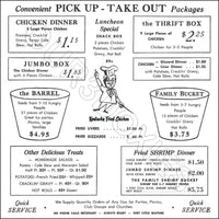 1960's Kentucky Fried Chicken Menu Store Counter Standup Sign - KFC - 2345