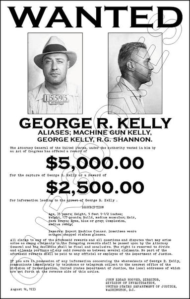 1933 Machine Gun Kelly Wanted Poster 11X17 - 2829