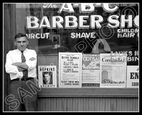 1938 Lincoln Nebraska Barber Shop 8X10 Photo - 2527