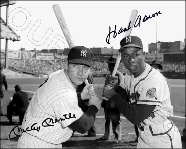 Mickey Mantle Hank Aaron 8X10 Photo - Autographed 1957 Yankees Braves - 1862