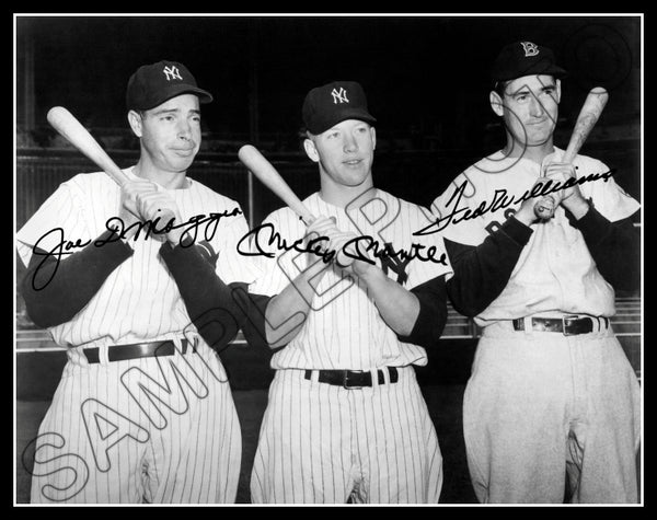 Mickey Mantle Joe Dimaggio 11X14 Photo - Autographed Ted Williams 1951 Yankees Red Sox - 11902
